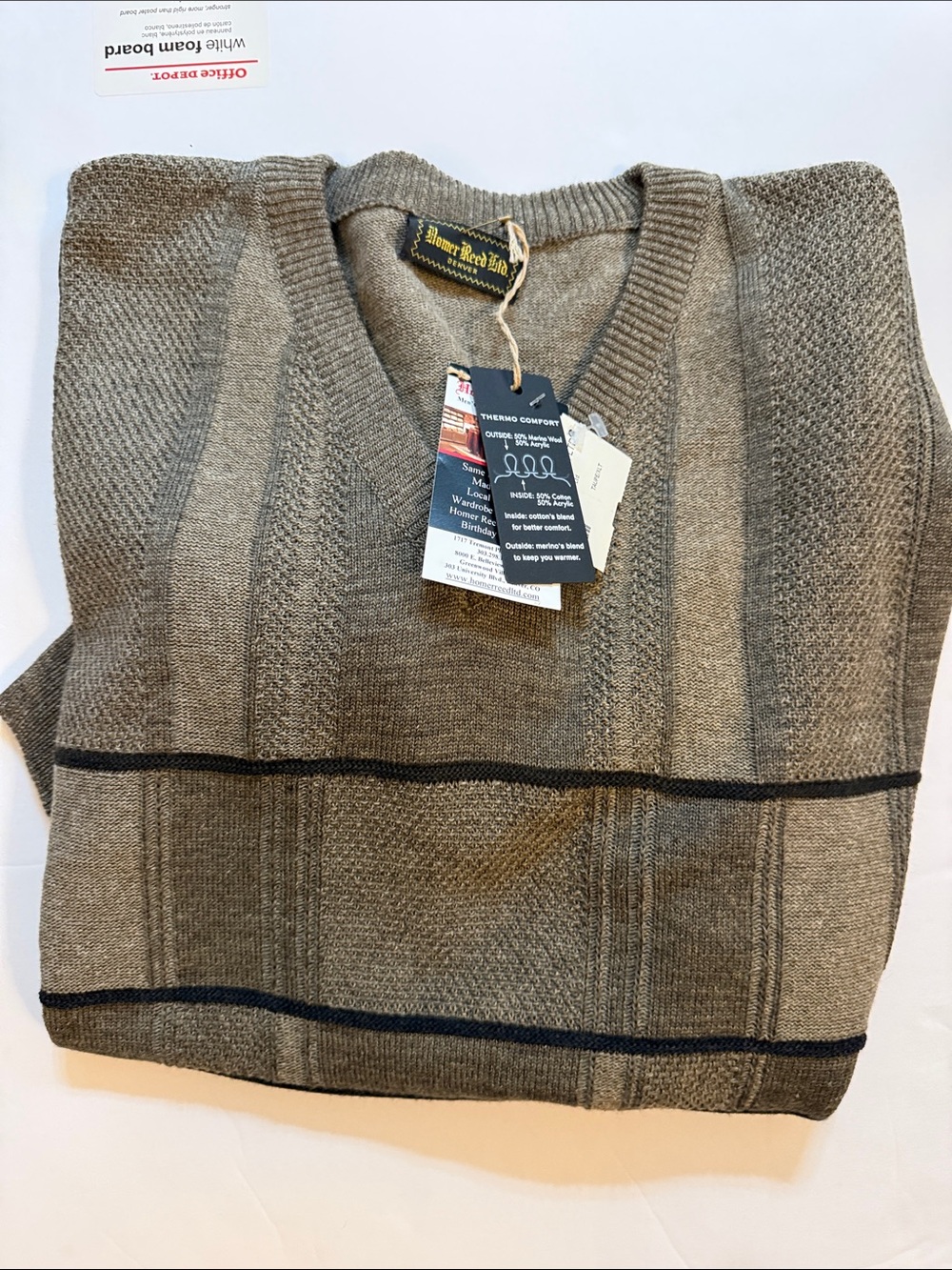 St. John's Bay Men's Taupe V-Neck Sweater with Dark Stripe Detail